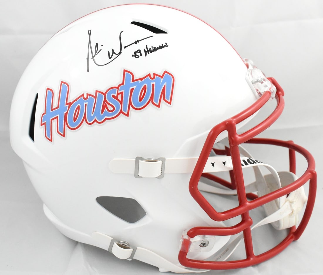 Houston Cougars F S Throwback Helmet Signed by Andre Ware with Beckett Hologram: Houston Cougars F S Throwback Helmet Signed by Andre Ware with Beckett Hologram This is a pre-owned Houston Cougars full-size throwback Speed helmet, autographed by Andre Ware. The helmet is an origin