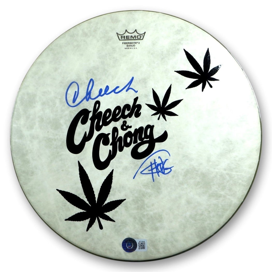 Autographed 11 Inch Drumhead Signed by Cheech Marin and Tommy Chong Beckett Authenticated (1 of 4)