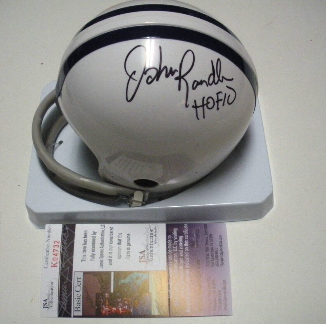Signed Texas A&M Kingsville Mini Helmet John Randle HOF 2010 JSA COA: Signed Texas A&M Kingsville Mini Helmet John Randle HOF 2010 JSA COA This is a pre-owned mini football helmet signed by John Randle, commemorating his Hall of Fame induction in 2010. The helmet is ori