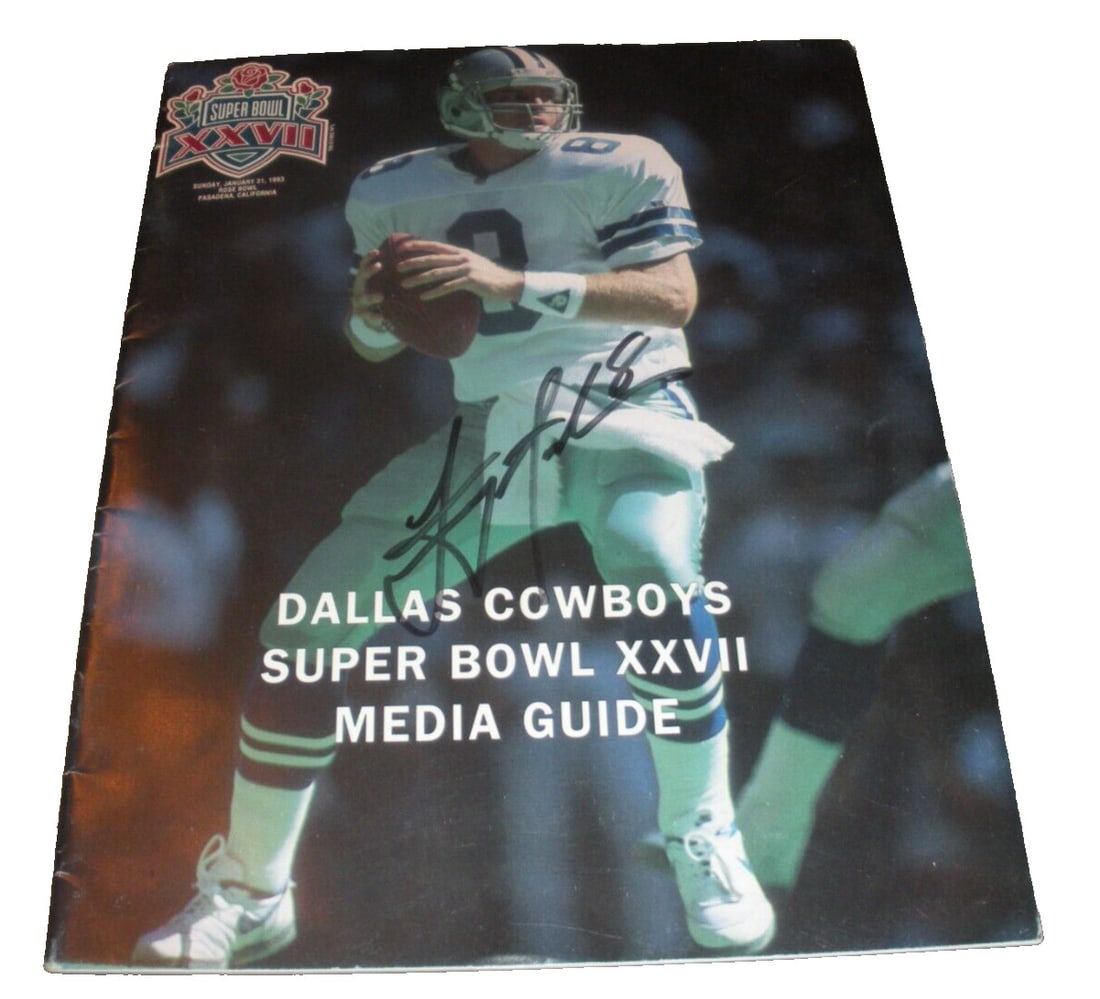 Signed Super Bowl XXVII Program by Troy Aikman with COA Dallas Cowboys (1 of 2)