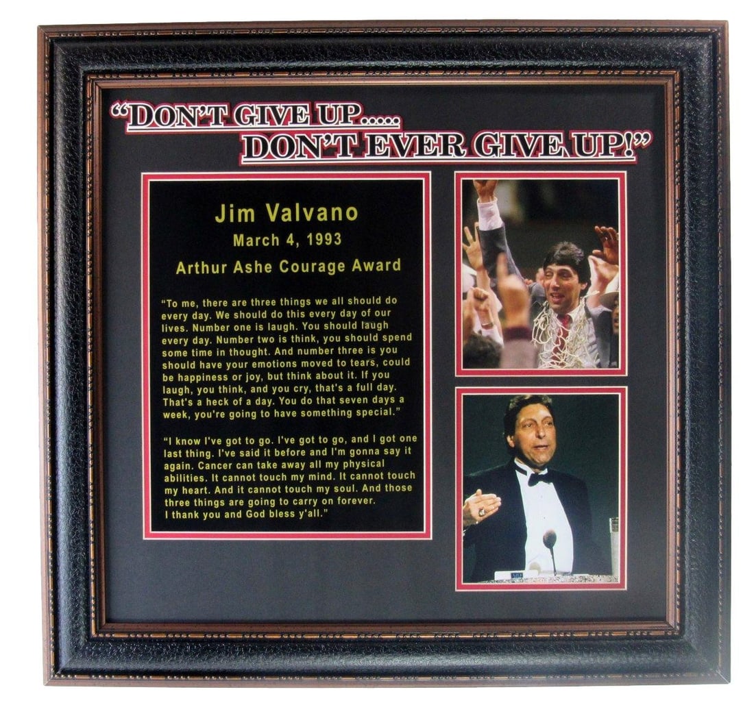 Framed Collage Featuring Jimmy Valvano Never Give Up Speech (1 of 1)