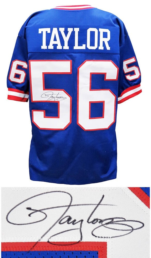 Lawrence Taylor Signed Blue Giants Jersey with COA: Lawrence Taylor Signed Blue Giants Jersey with COA Celebrate the legacy of Lawrence Taylor with this signed blue throwback custom football jersey from the New York Giants. This original NFL jersey is 
