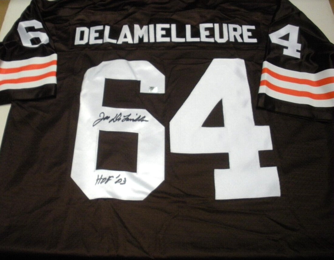 Joe DeLamielleure Autographed Cleveland Browns NFL Jersey With COA: Joe DeLamielleure Autographed Cleveland Browns NFL Jersey With COA This is a pre-owned official licensed NFL jersey signed by Joe DeLamielleure of the Cleveland Browns. The jersey comes with a certifi