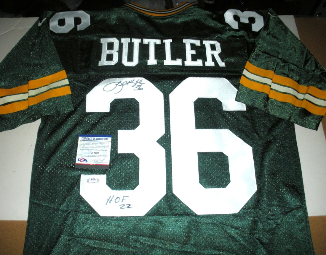 Autographed Nike Football Jersey Leroy Butler With PSA DNA Authentication: Autographed Nike Football Jersey Leroy Butler With PSA DNA Authentication This official licensed Nike Green Bay Packers jersey has been personally signed by LeRoy Butler. The jersey is authenticated b