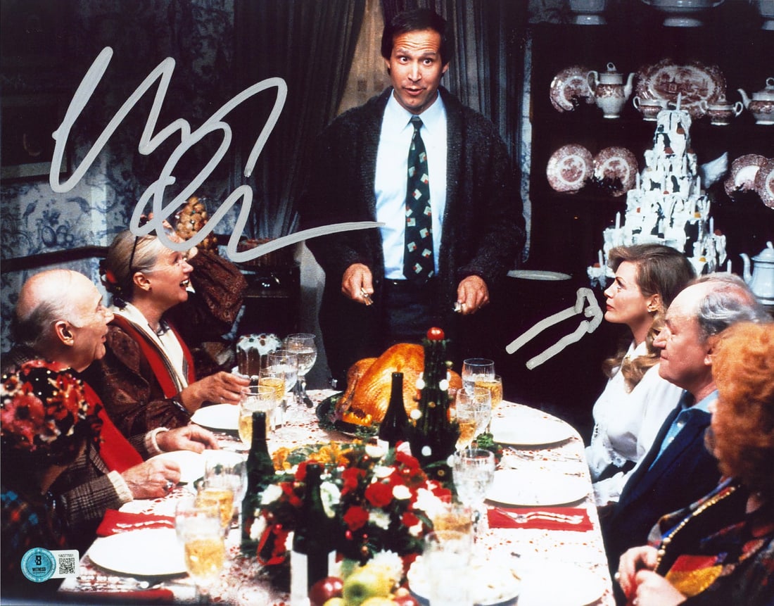 Chevy Chase Signed 11x14 National Lampoon Christmas Vacation Photo Beckett Authenticated: Chevy Chase Signed 11x14 National Lampoon Christmas Vacation Photo Beckett Authenticated This 11x14 photograph features a sketch and is personally signed by Chevy Chase from the film National Lampoon'