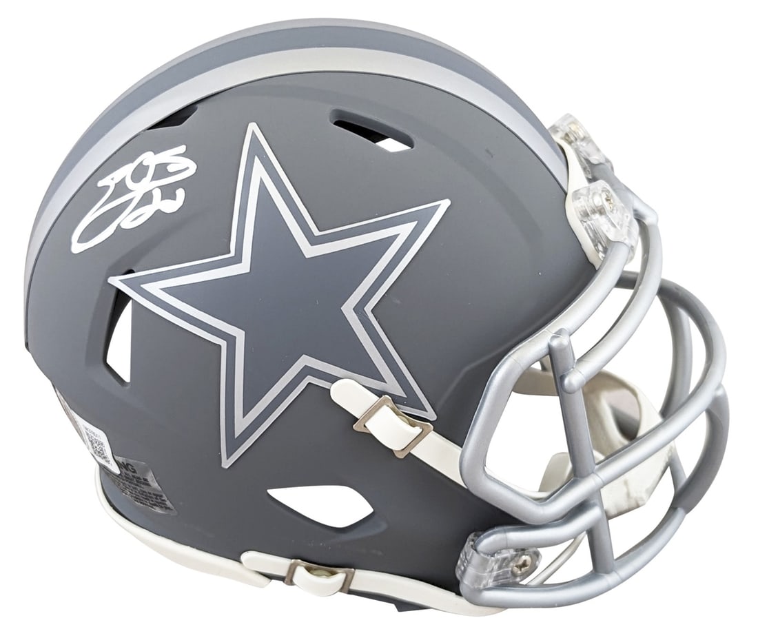 Emmitt Smith Signed Dallas Cowboys Slate Speed Mini Helmet Beckett Witnessed: Emmitt Smith Signed Dallas Cowboys Slate Speed Mini Helmet Beckett Witnessed This Dallas Cowboys alternate slate Speed mini helmet is hand-signed by Emmitt Smith. The autograph is authenticated by Bec