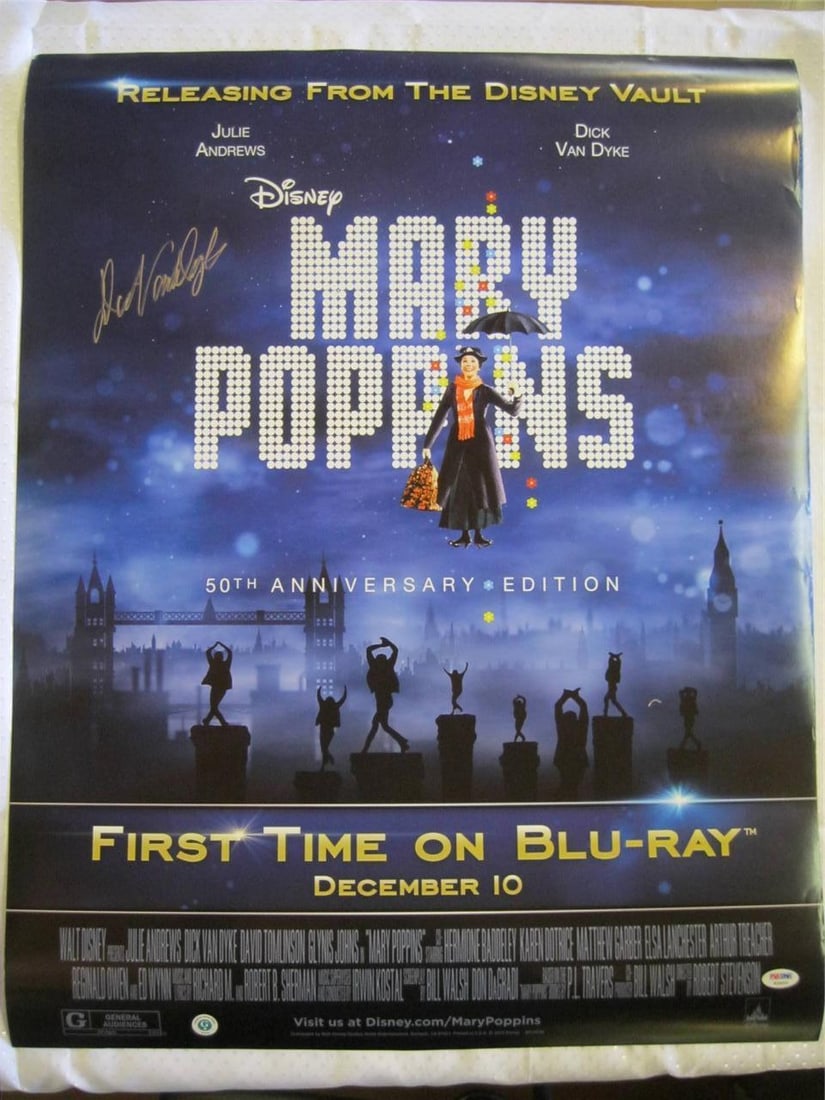 Mary Poppins Poster Signed by Dick Van Dyke with PSA DNA Authentication: Mary Poppins Poster Signed by Dick Van Dyke with PSA DNA Authentication This original Mary Poppins poster has been hand-signed by Dick Van Dyke and is authenticated by PSA/DNA. The item is a photograp