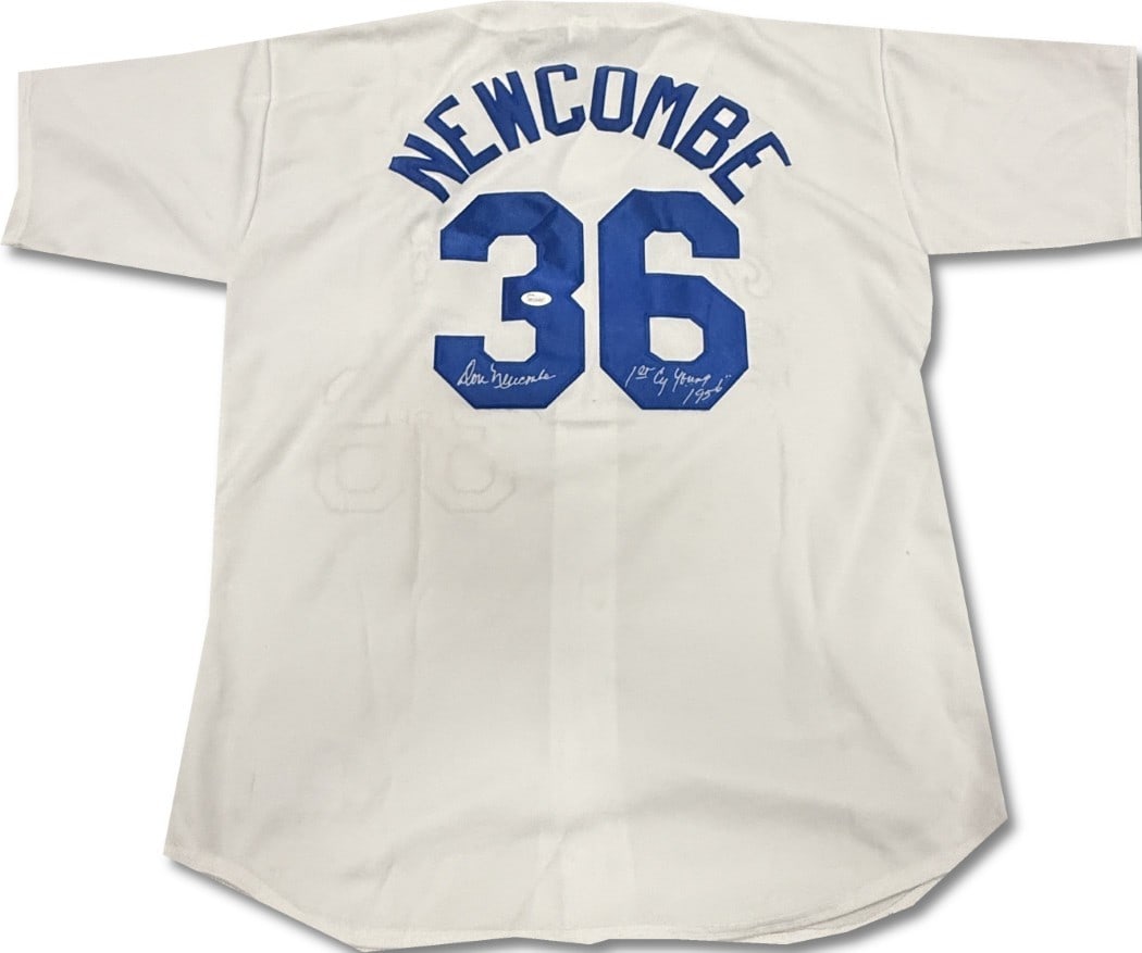 Don Newcombe Autographed Dodgers Jersey 1st Cy Young 1956 JSA Certified: Don Newcombe Autographed Dodgers Jersey 1st Cy Young 1956 JSA Certified Own a piece of baseball history with this authentic Don Newcombe signed jersey, commemorating his achievement as the 1st Cy Youn
