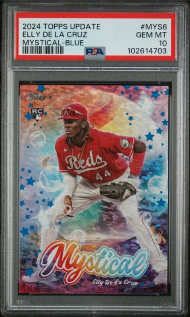 PSA 10 2024 Topps Update Blue Rookie Card Elly De La Cruz #MYS6: PSA 10 2024 Topps Update Blue Rookie Card Elly De La Cruz #MYS6 This is an original 2024 Topps Update Elly De La Cruz #MYS6 Blue RC baseball card, professionally graded PSA 10. The card features Elly 