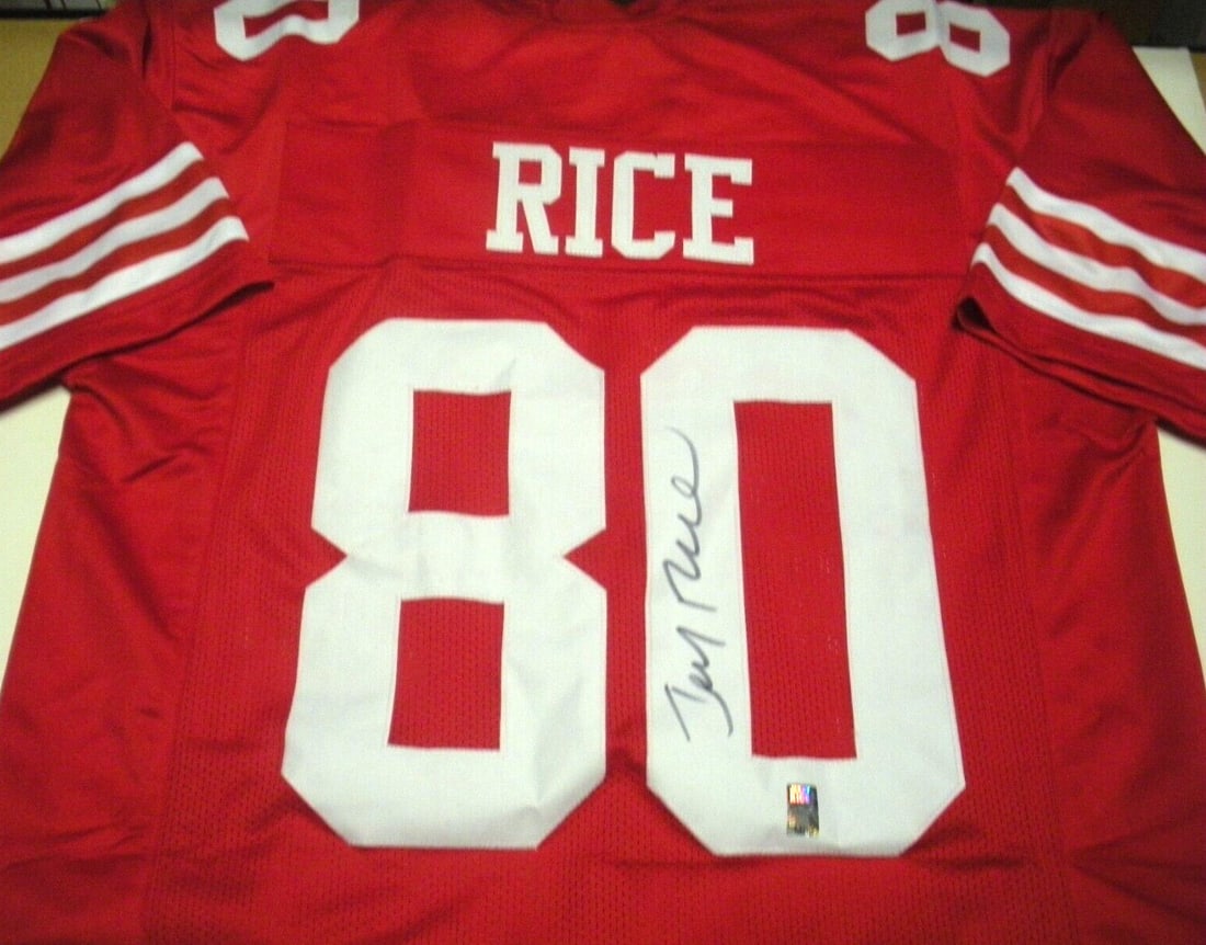 Autographed Jerry Rice San Francisco 49ers Jersey With COA: Autographed Jerry Rice San Francisco 49ers Jersey With COA This is a pre-owned San Francisco 49ers jersey signed by Jerry Rice. The jersey is an original item and comes with a certificate of authentic