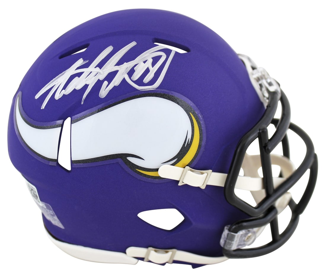 Adrian Peterson Signed Purple Speed Mini Helmet BAS Witnessed Minnesota Vikings: Adrian Peterson Signed Purple Speed Mini Helmet BAS Witnessed Minnesota Vikings This Authentic Signed Purple Speed Mini Helmet has been personally signed by Adrian Peterson, the renowned running back 