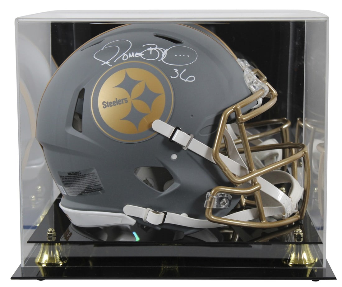 Jerome Bettis Signed Steelers Slate Full Size Helmet with Beckett Authentication: Jerome Bettis Signed Steelers Slate Full Size Helmet with Beckett Authentication Celebrate the legacy of Jerome Bettis with this autographed Pittsburgh Steelers Full Size Speed Proline Helmet. This al