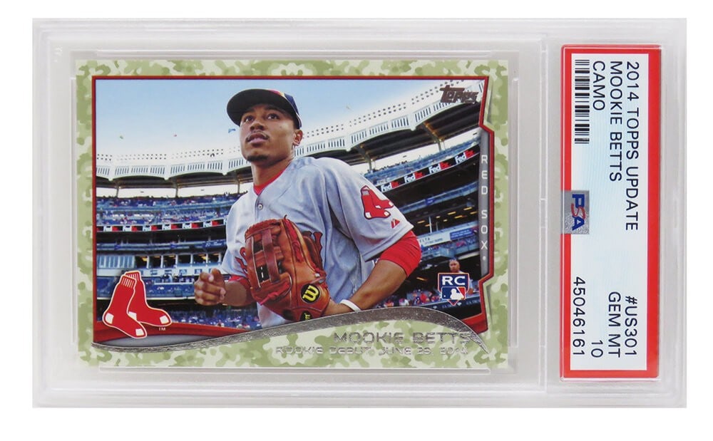 Mookie Betts 2014 Topps Update RC Camo #US301 #91/99 PSA 10 Gem Mint: Mookie Betts 2014 Topps Update RC Camo #US301 #91/99 PSA 10 Gem Mint This listing features a remarkable Mookie Betts rookie card from the 2014 Topps Update baseball set, numbered #US301 CAMO #91/99. T