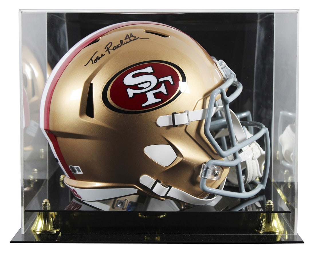Tom Rathman Signed 49ers Full Size Speed Helmet with BAS Authentication: Tom Rathman Signed 49ers Full Size Speed Helmet with BAS Authentication This full-size Riddell Speed replica helmet is a must-have for collectors and fans alike. Personally signed by Tom Rathman, a ce