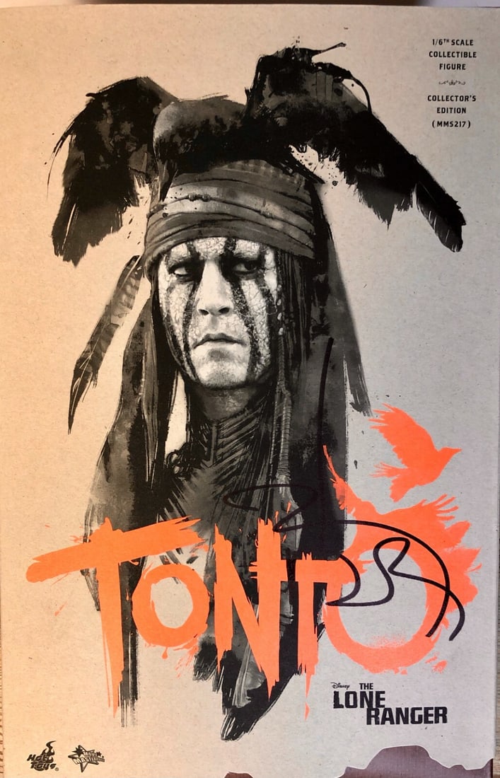 Johnny Depp Signed RARE Tonto 12" Disney Figure COA: Johnny Depp Signed RARE Tonto 12" Disney Figure COA This rare 12" Disney figure of Tonto, portrayed by Johnny Depp in the movie "The Lone Ranger," is a must-have for collectors. The figure is part of 