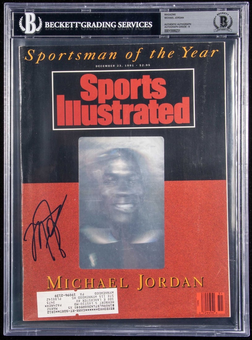 Michael Jordan Signed 1991 Sports Illustrated Magazine Beckett 9 Mint: Michael Jordan Signed 1991 Sports Illustrated Magazine Beckett 9 Mint This is a Michael Jordan autographed December 23, 1991 Sports Illustrated magazine, famously titled "Sportsman of the Year." The m