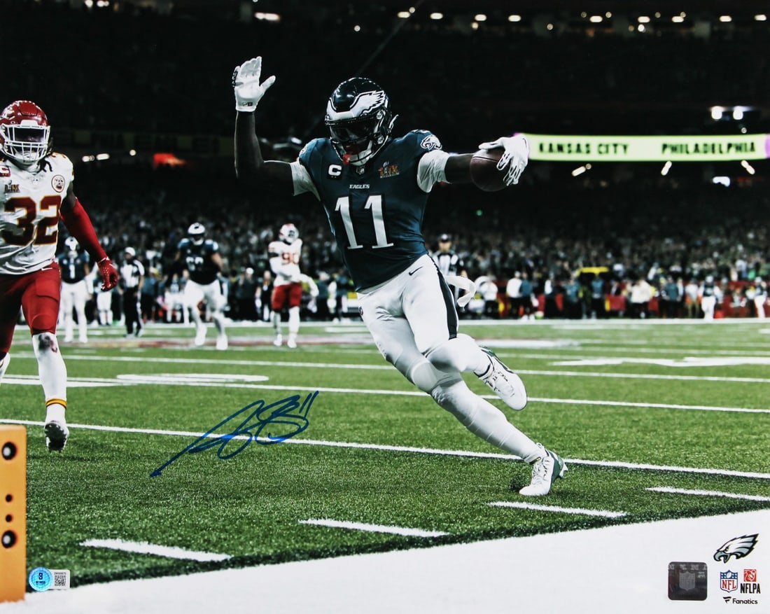 A.J. Brown Signed 16x20 Photo Philadelphia Eagles BAS Witnessed: A.J. Brown Signed 16x20 Photo Philadelphia Eagles BAS Witnessed This authentic horizontal 16x20 photo has been personally signed by A.J. Brown, wide receiver for the Philadelphia Eagles. The item come