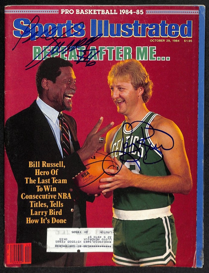 Bill Russell Larry Bird Dual Signed Sports Illustrated Magazine JSA (1 of 2)