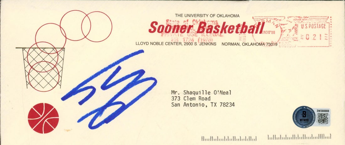 Shaquille O'Neal Signed 4x9.5 Oklahoma Recruitment Envelope BAS Authenticated (1 of 1)