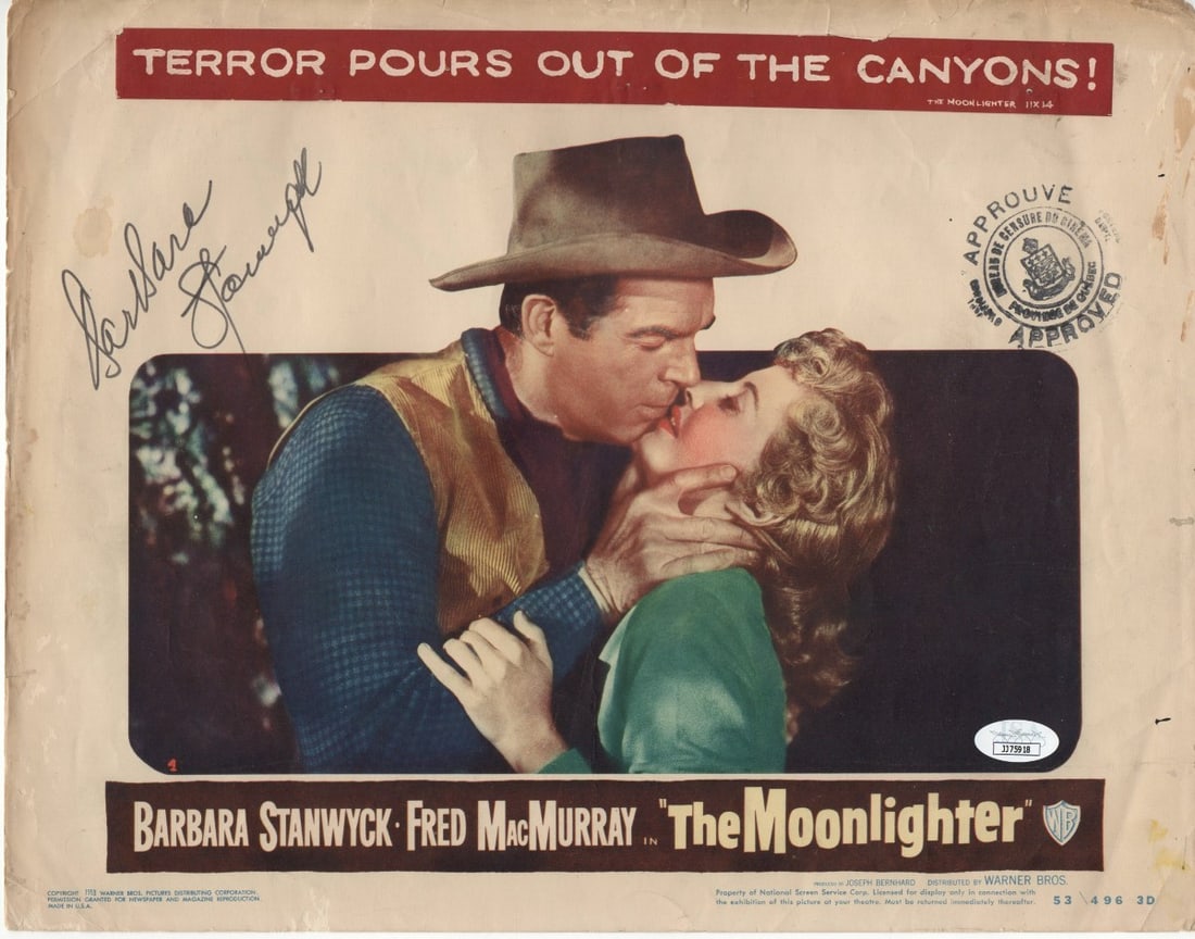 Barbara Stanwyck Signed 11X14 Lobby Card Photo JSA Authenticated (1 of 2)