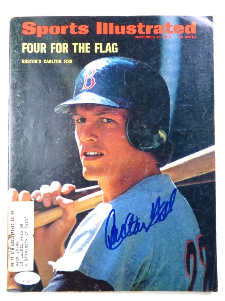 Carlton Fisk Autographed 1971 Sports Illustrated Magazine JSA Red Sox: Carlton Fisk Autographed 1971 Sports Illustrated Magazine JSA Red Sox This original Sports Illustrated magazine features the legendary Carlton Fisk, known for his time with the Boston Red Sox. The mag