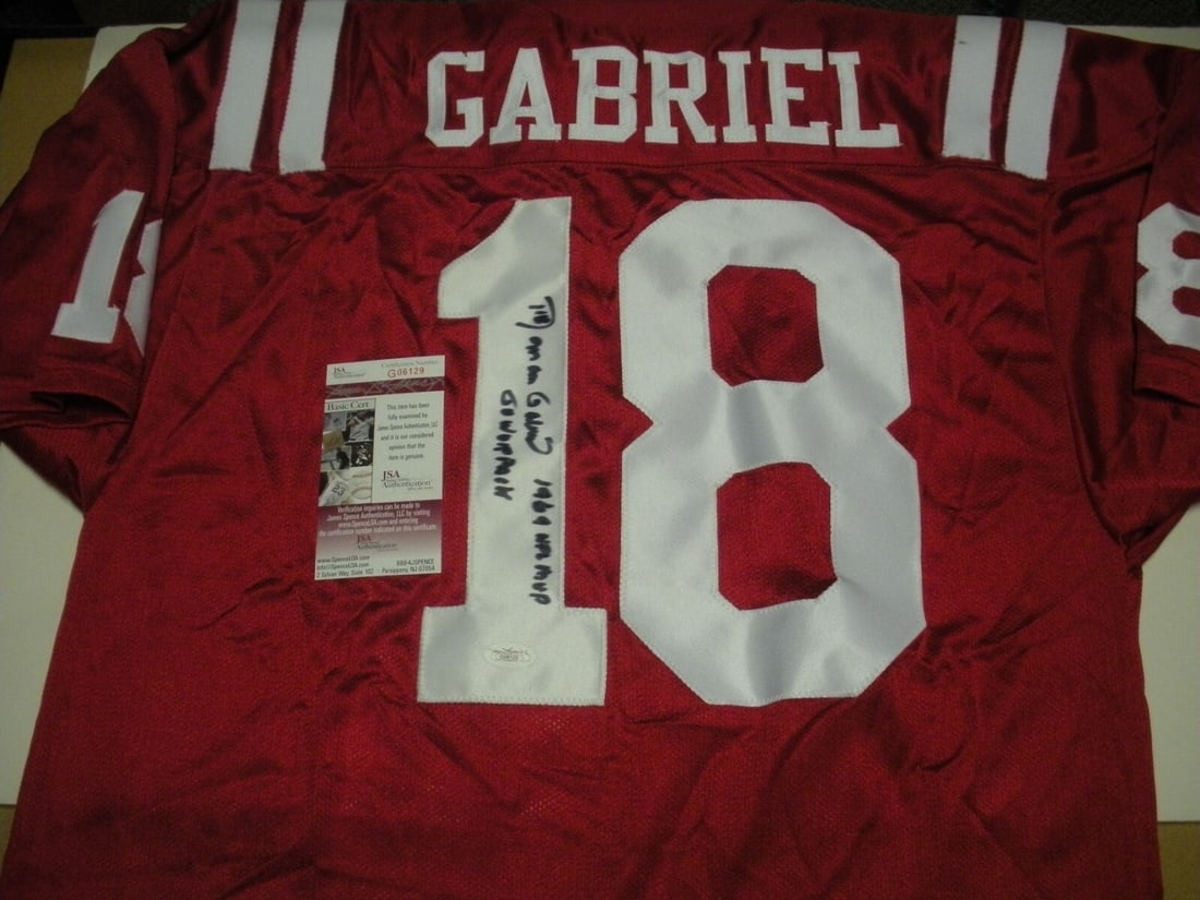 Roman Gabriel Autographed NC State Wolfpack Football Jersey With JSA COA: Roman Gabriel Autographed NC State Wolfpack Football Jersey With JSA COA This is a signed NC State Wolfpack jersey featuring Roman Gabriel, the 1969 MVP. The jersey is original and comes with JSA/COA 