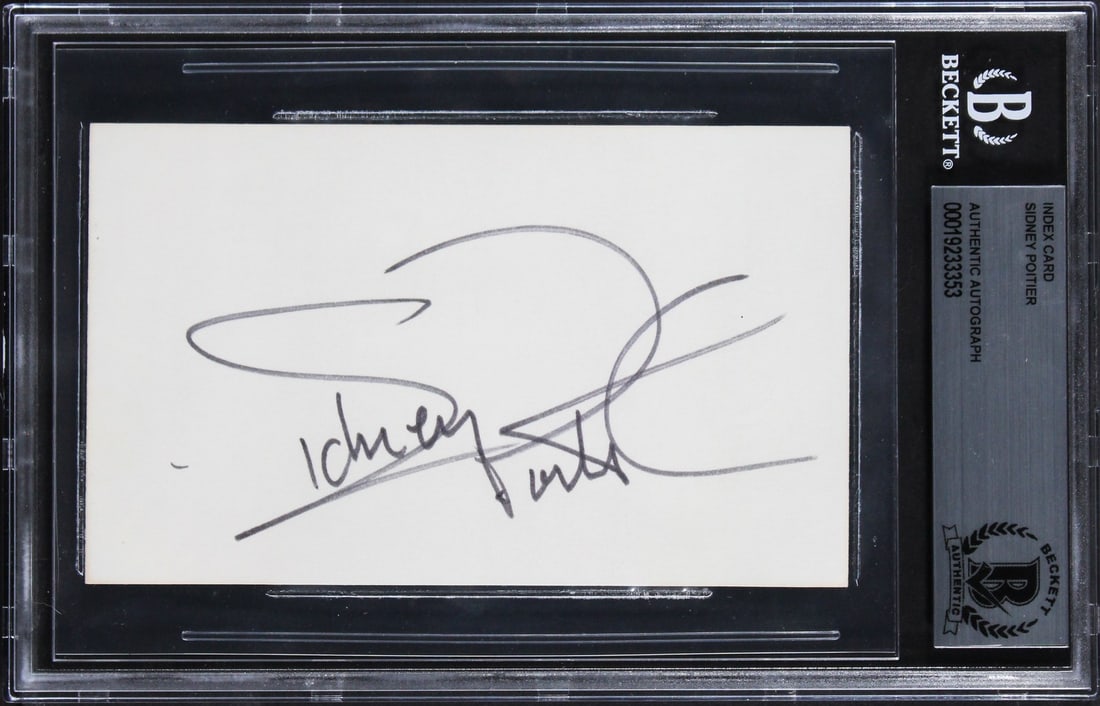 Sidney Poitier Signed 3x5 Index Card Authenticated by Beckett Slabbed (1 of 2)