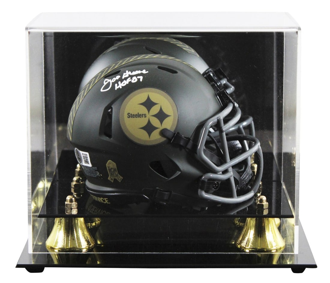 Joe Greene Steelers HOF 87 Signed Speed Mini Helmet BAS Witnessed: Joe Greene Steelers HOF 87 Signed Speed Mini Helmet BAS Witnessed This alternate 2025 Salute to Service IV Speed mini helmet features a hand-signed autograph by Joe Greene of the Pittsburgh Steelers, 