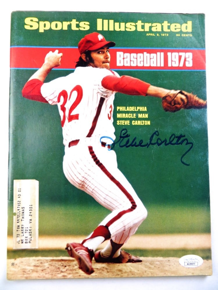 Steve Carlton Autographed Sports Illustrated Magazine JSA Phillies 1973: Steve Carlton Autographed Sports Illustrated Magazine JSA Phillies 1973 This is an original Sports Illustrated magazine from 1973 featuring the legendary pitcher Steve Carlton, who has personally auto