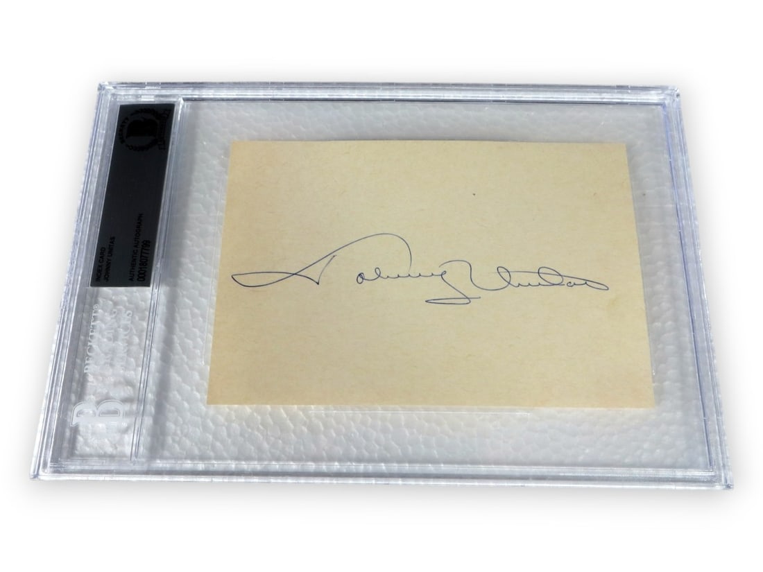 Beckett Authenticated Johnny Unitas Autograph on Original Index Card Baltimore Colts (1 of 3)
