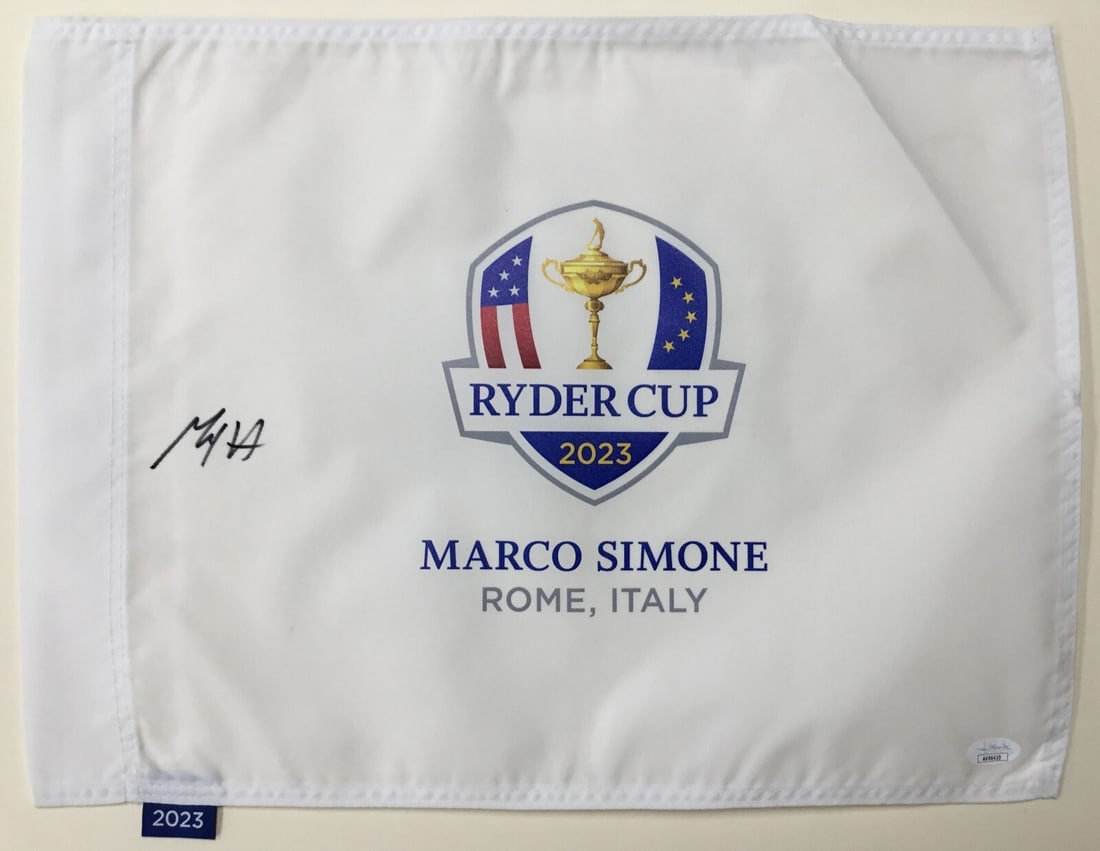 Max Homa Signed 2023 Ryder Cup Pin Flag JSA Authenticated: Max Homa Signed 2023 Ryder Cup Pin Flag JSA Authenticated Celebrate the 2023 Ryder Cup with this officially licensed pin flag signed by PGA star Max Homa. This unique collectible features a pristine a