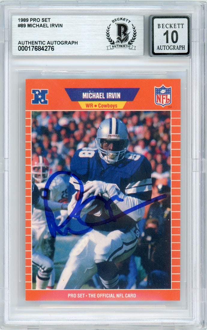 Michael Irvin Signed 1989 Pro Set Cowboys Card BGS Auto 10 (1 of 2)