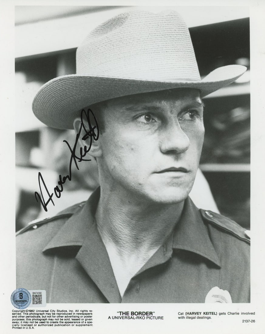 Harvey Keitel The Border Signed 8x10 Photo BAS Authenticated: Harvey Keitel The Border Signed 8x10 Photo BAS Authenticated This authentic 8x10 photograph features the signature of actor Harvey Keitel, known for his role in "The Border." The photograph is accompa