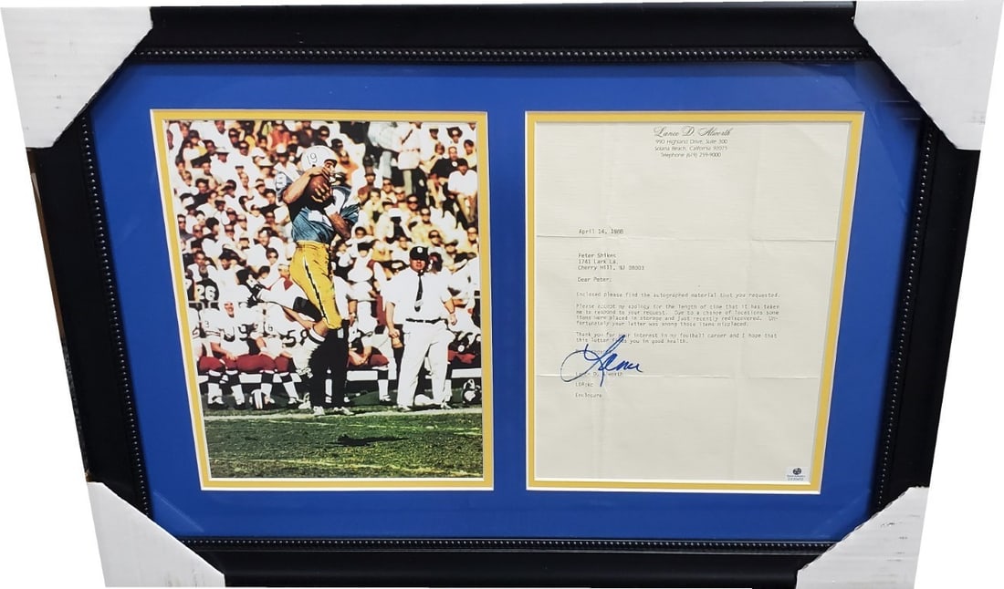 Lance Alworth Signed Letter and Photo Framed San Diego Chargers Global Authentics (1 of 4)