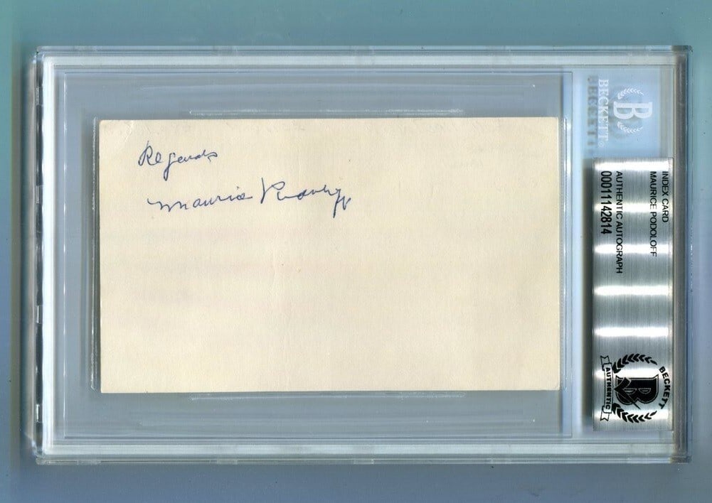 Maurice Podoloff Signed 3x5 Index Card NBA Commissioner Beckett Authenticated: Maurice Podoloff Signed 3x5 Index Card NBA Commissioner Beckett Authenticated This is an authentic autographed index card measuring 3x5 inches, signed by Maurice Podoloff, the first Commissioner of th