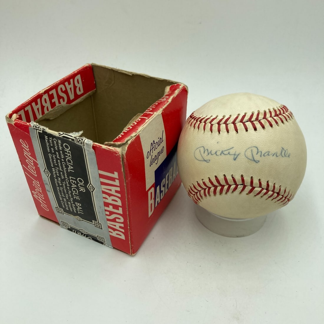 1960s Mickey Mantle Signed Official League Baseball JSA Authenticated: 1960s Mickey Mantle Signed Official League Baseball JSA Authenticated This vintage 1960's Official League Baseball is a remarkable piece commemorating the legendary Mickey Mantle during his playing da