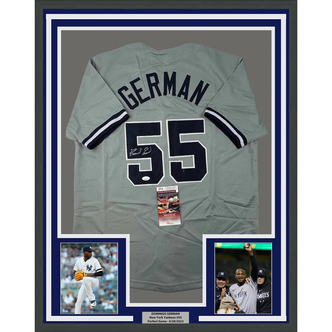Framed Autographed Domingo German New York Yankees Jersey with JSA COA: Framed Autographed Domingo German New York Yankees Jersey with JSA COA Celebrate your passion for baseball with this professionally framed and autographed Domingo German New York Yankees jersey. Measu