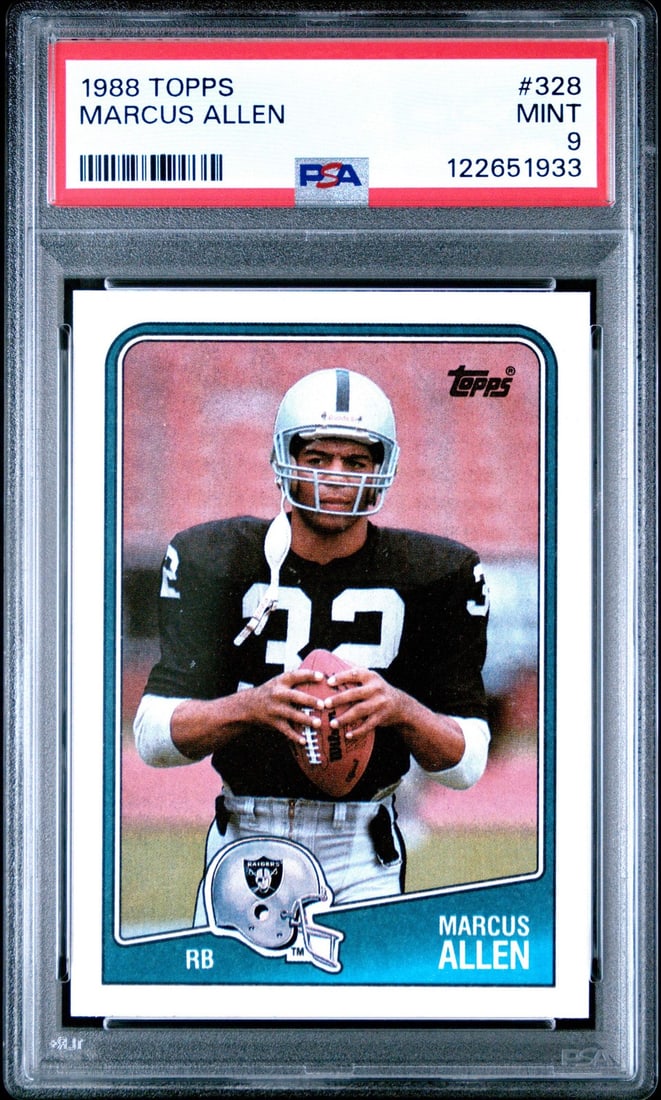 1988 Topps Marcus Allen #328 Football Card PSA 9 Mint NFL: 1988 Topps Marcus Allen #328 Football Card PSA 9 Mint NFL This is a Graded 1988 Topps Marcus Allen #328 Football Card, receiving a PSA 9 Mint grade from Professional Sports Authenticator (PSA). The ca