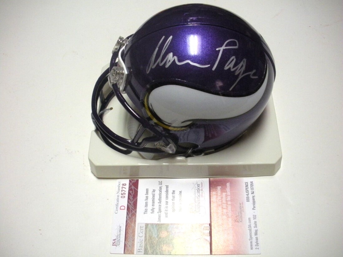 Signed Mini Helmet Alan Page JSA COA Minnesota Vikings Notre Dame: Signed Mini Helmet Alan Page JSA COA Minnesota Vikings Notre Dame This pre-owned mini helmet is signed by Alan Page, renowned for his career with the Minnesota Vikings and Notre Dame. The signed