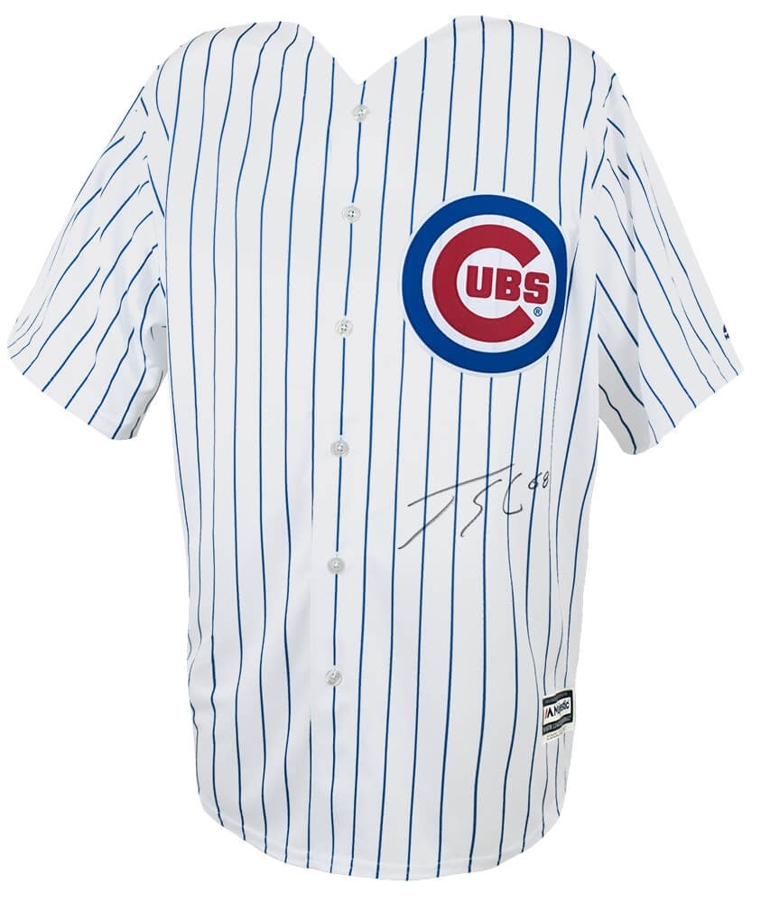 Jorge Soler Signed Chicago Cubs Majestic Baseball Jersey with COA: Jorge Soler Signed Chicago Cubs Majestic Baseball Jersey with COA Celebrate your love for baseball with this authentic Jorge Soler signed Chicago Cubs white pinstripe Majestic replica baseball jersey.