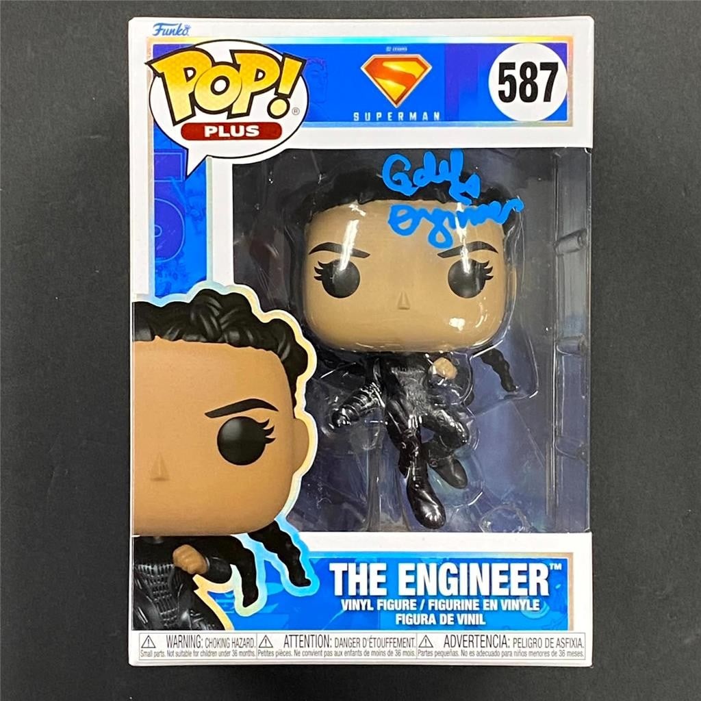 Maria Gabriela De Faria Autographed Superman Engineer Funko Pop Beckett Authenticated: Maria Gabriela De Faria Autographed Superman Engineer Funko Pop Beckett Authenticated This Funko Pop collectible features the Engineer character from Superman, signed by Maria Gabriela De Faria. The a