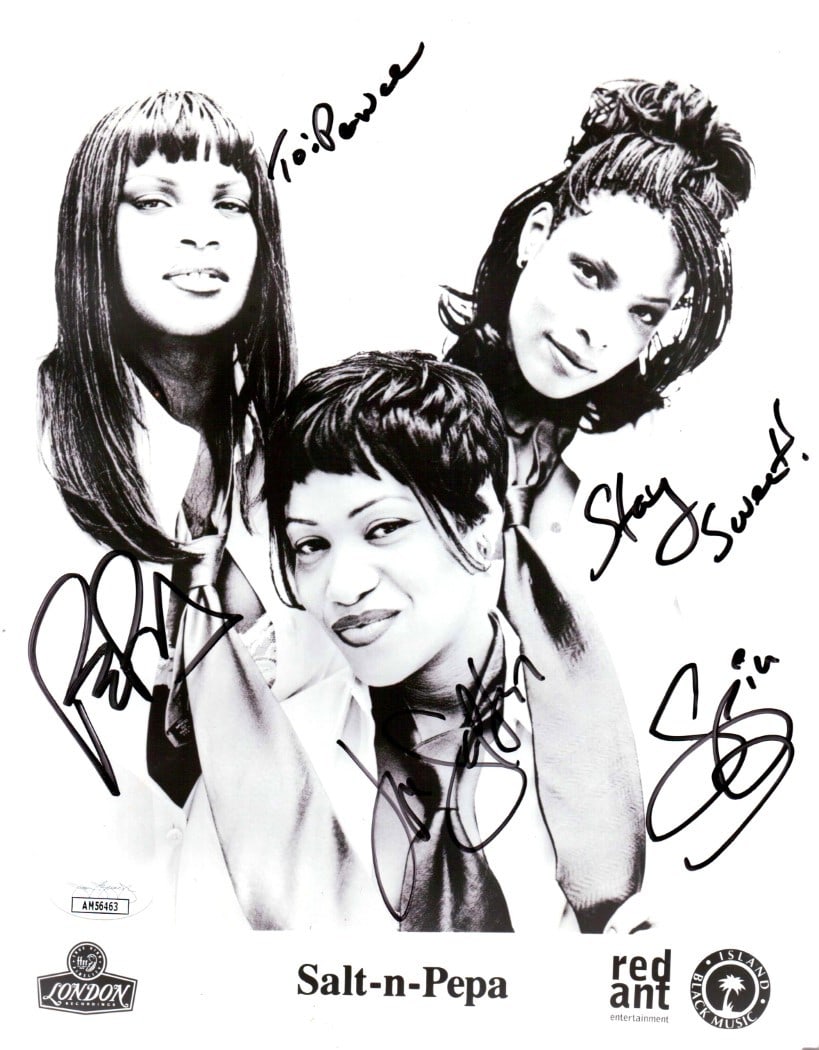 8x10 Photograph Signed by Salt-n-Pepa Trio JSA Authenticated: 8x10 Photograph Signed by Salt-n-Pepa Trio JSA Authenticated This is an original 8x10 photograph autographed by all three members of Salt-n-Pepa. The signatures have been authenticated by James Spence
