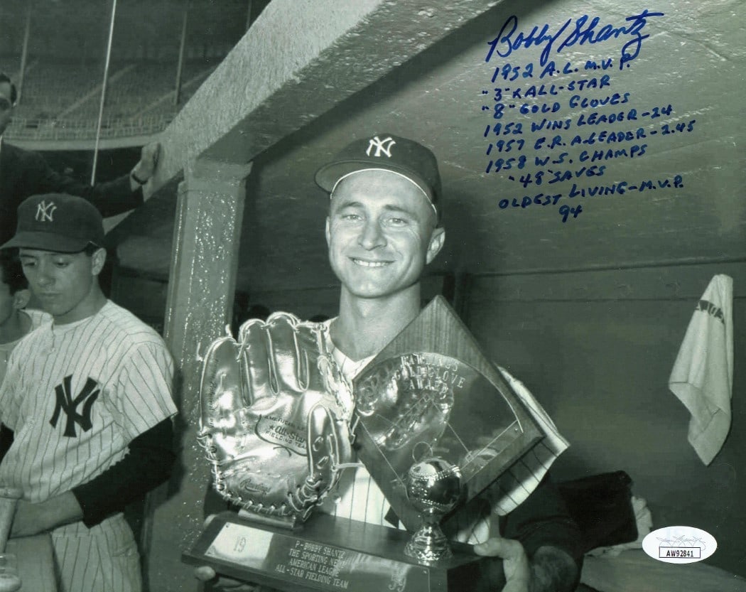 Bobby Shantz Signed 8x10 Photo Yankees Multi-Stat JSA Authenticated: Bobby Shantz Signed 8x10 Photo Yankees Multi-Stat JSA Authenticated Celebrate the legacy of Bobby Shantz with this original 8x10 autographed photo. Inscribed with multiple statistics, this piece showc