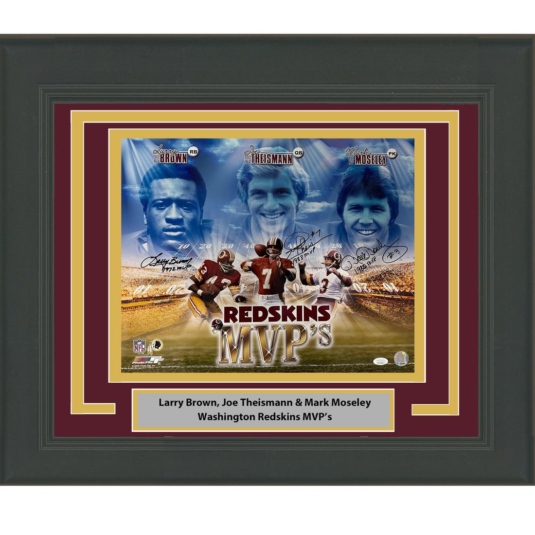 Framed 16x20 Autographed Photo Joe Theismann Mark Moseley Larry Brown JSA COA (1 of 1)