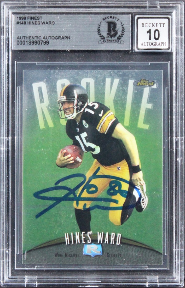 Hines Ward Rookie 1998 Finest #148 Signed Football Card BAS Auto Grade 10 (1 of 2)