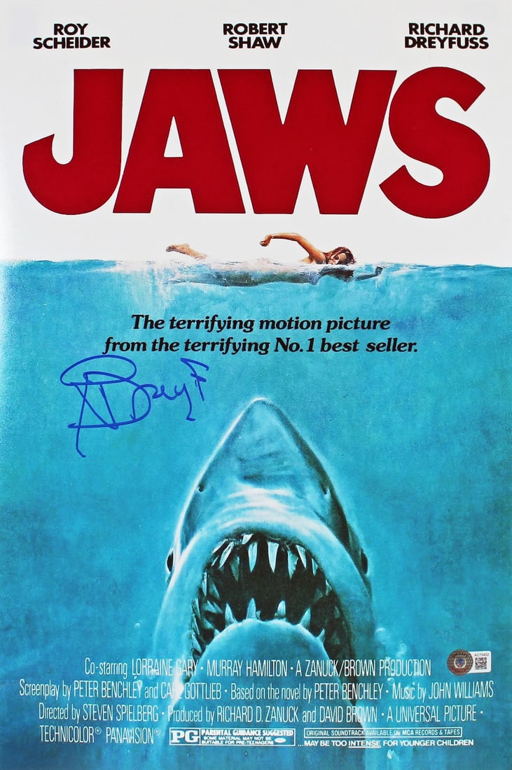 Richard Dreyfuss Signed Jaws 12x18 Mini Movie Poster BAS Authenticated (1 of 3)