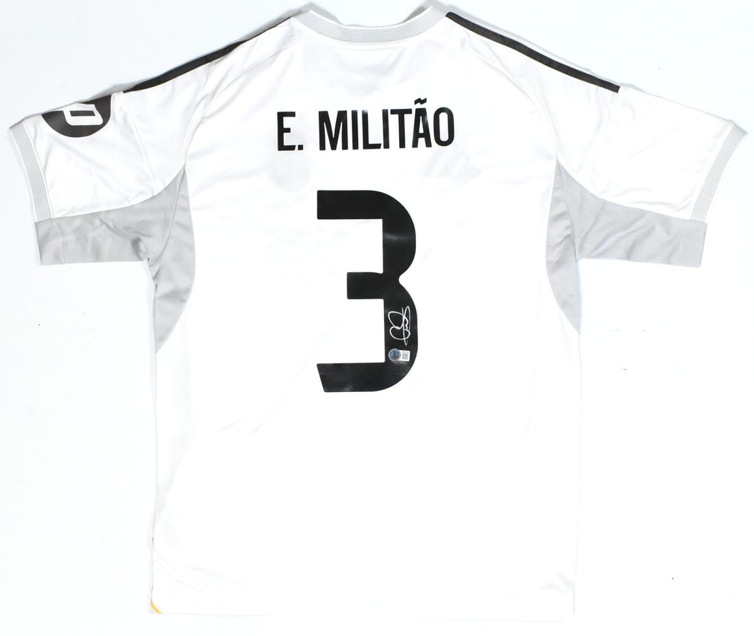 Eder Militao Signed Real Madrid Home Jersey #3 Beckett Holo: Eder Militao Signed Real Madrid Home Jersey #3 Beckett Holo This is an authentic Eder Militao autographed Real Madrid home soccer jersey, showcasing the player's signature for fans and collectors alik
