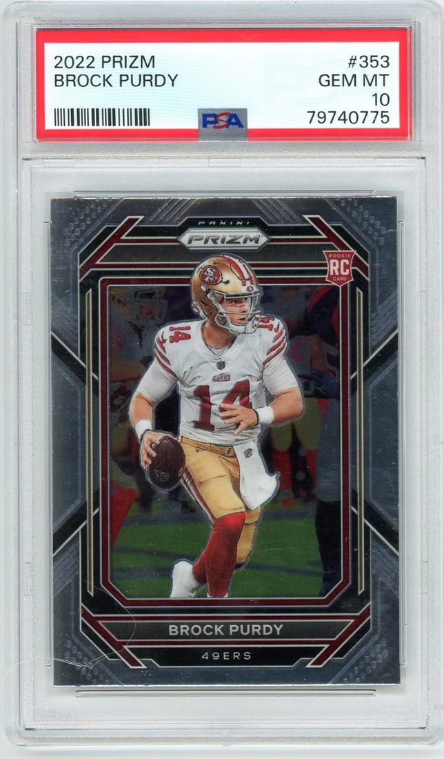 2022 Panini Prizm Brock Purdy #353 Rookie Football Card PSA 10 Gem Mint: 2022 Panini Prizm Brock Purdy #353 Rookie Football Card PSA 10 Gem Mint This is a graded 2022 Panini Prizm Brock Purdy #353 Rookie RC Football Card, certified authentic and awarded a perfect Gem Mint 