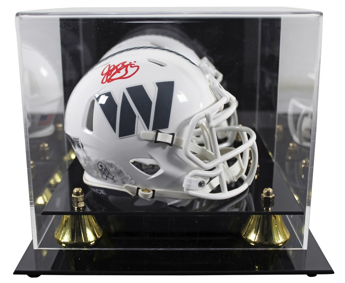 John Riggins Signed Washington Commanders Mini Helmet in Display Case Beckett Authenticated: John Riggins Signed Washington Commanders Mini Helmet in Display Case Beckett Authenticated This original autographed mini helmet is a tribute to John Riggins, the legendary player of the Washington C