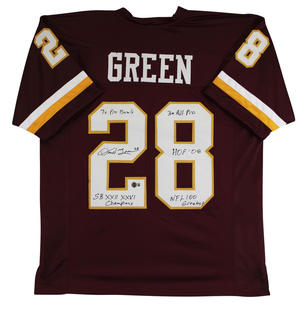 Darrell Green Signed Maroon Pro Jersey with BAS Authentication: Darrell Green Signed Maroon Pro Jersey with BAS Authentication Celebrate the legacy of Darrell Green with this authentic maroon pro style jersey, personally signed by the Washington Commanders legend.